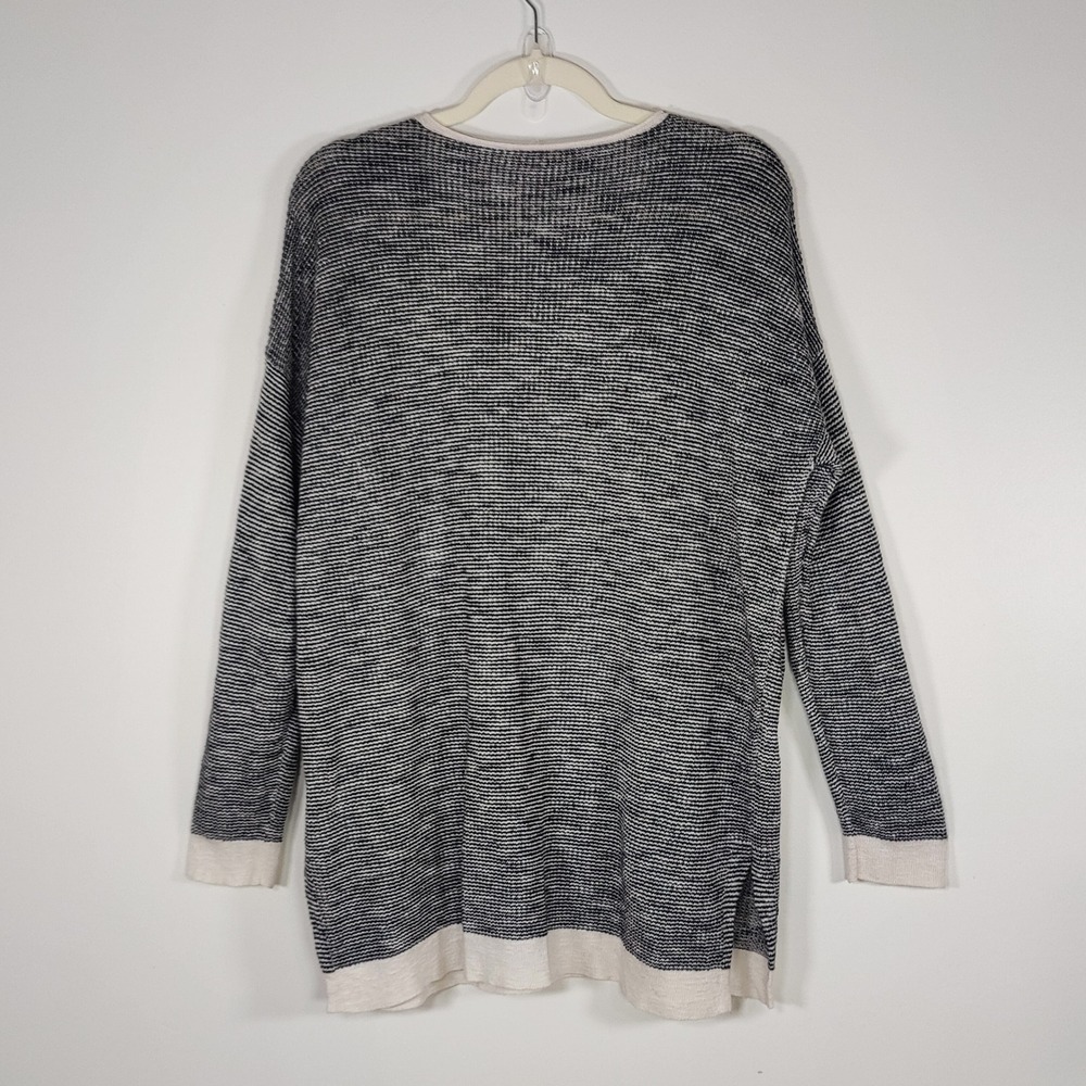 Eileen Fisher Organic Linen Cotton Tunic Sweater Black White Striped Medium - Picture 5 of 7